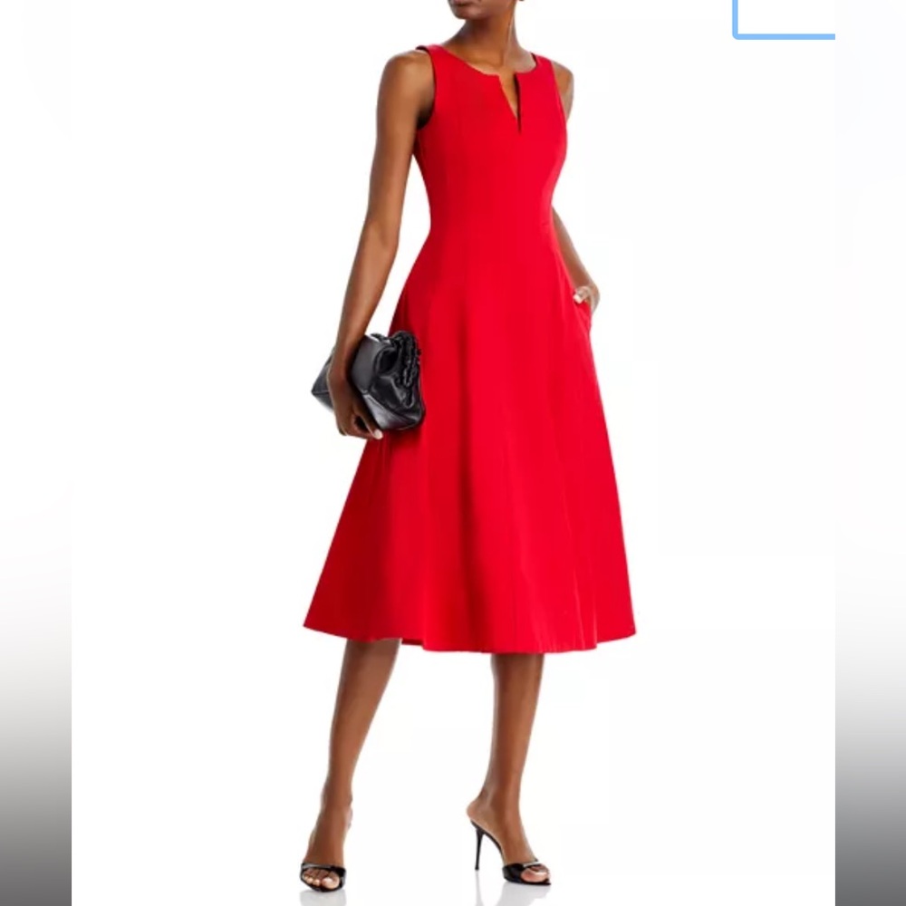 Aqua Red V-Neck A-Line Midi Dress